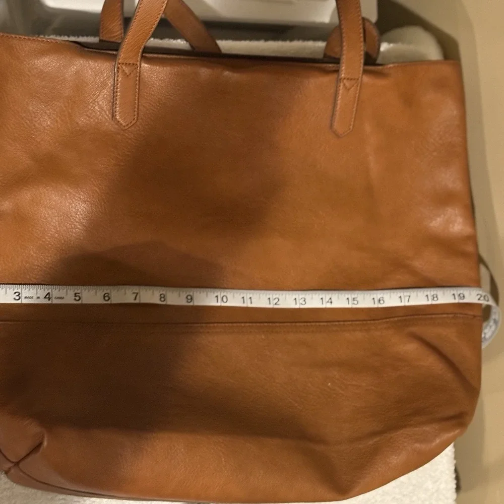 Overbrooke Brown Large Leather Tote Charm Stitching Accent Inner Pocket Tassel